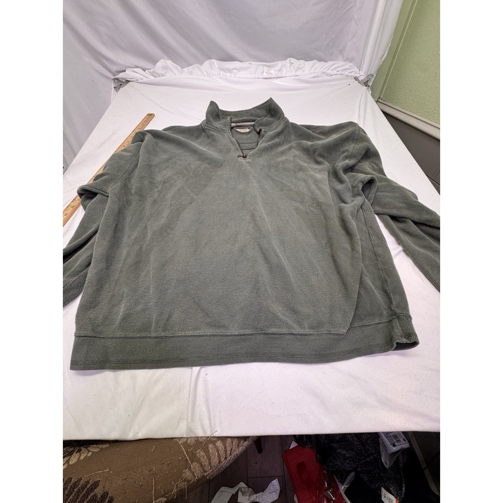 Bungalow Brands Mens Sweater XXL Green Knit 1/4 Zip Pullover Long Sleeve Cotton